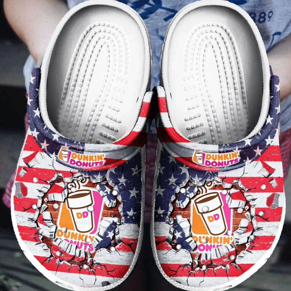Dunkin Donut American Flag Rubber Clogs Shoes Comfy Footwear Classic Crocs-Style Clogs
