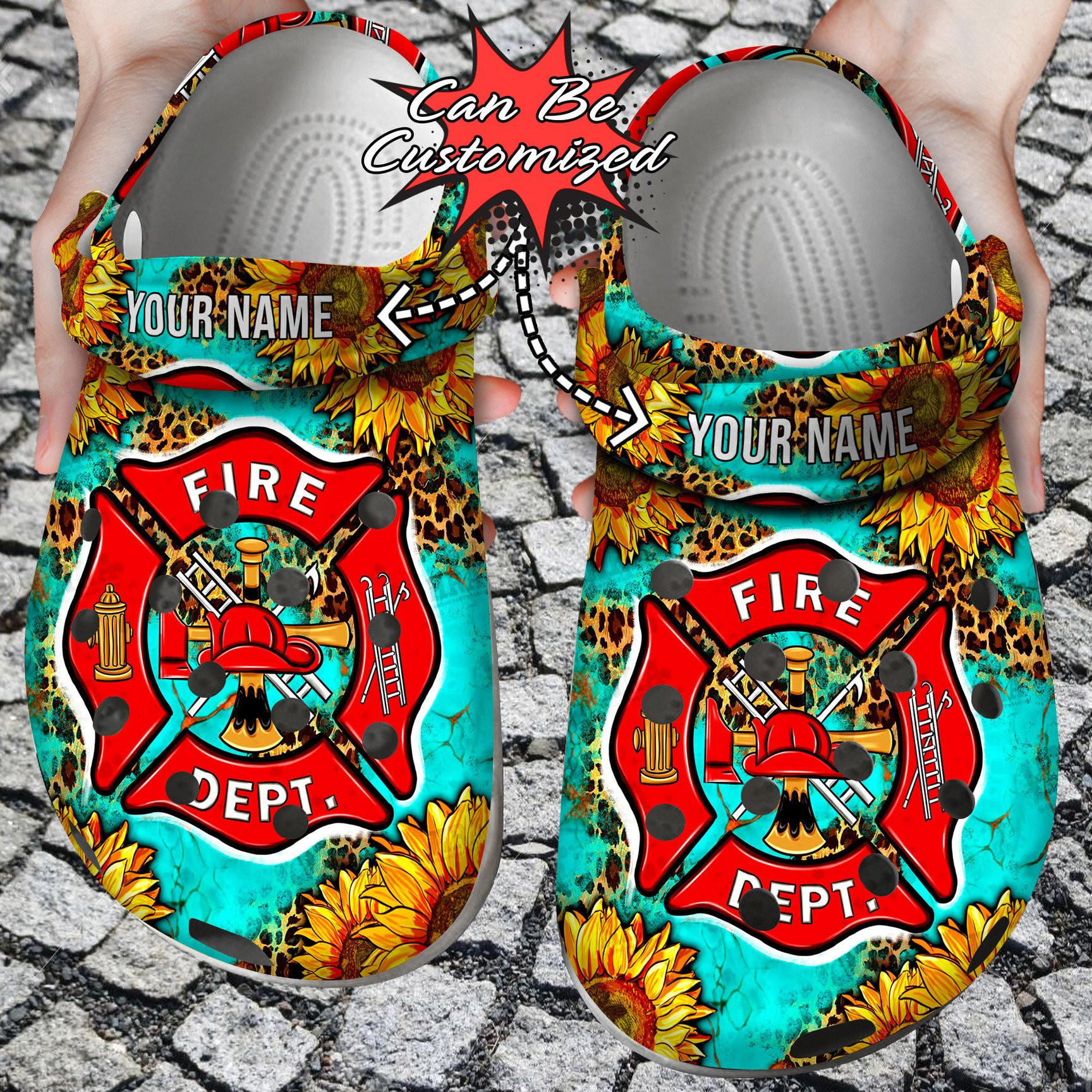 Leopard Fire Dept And Sunflowers Clogs Shoes Custom Classic Crocs-Style Clogs