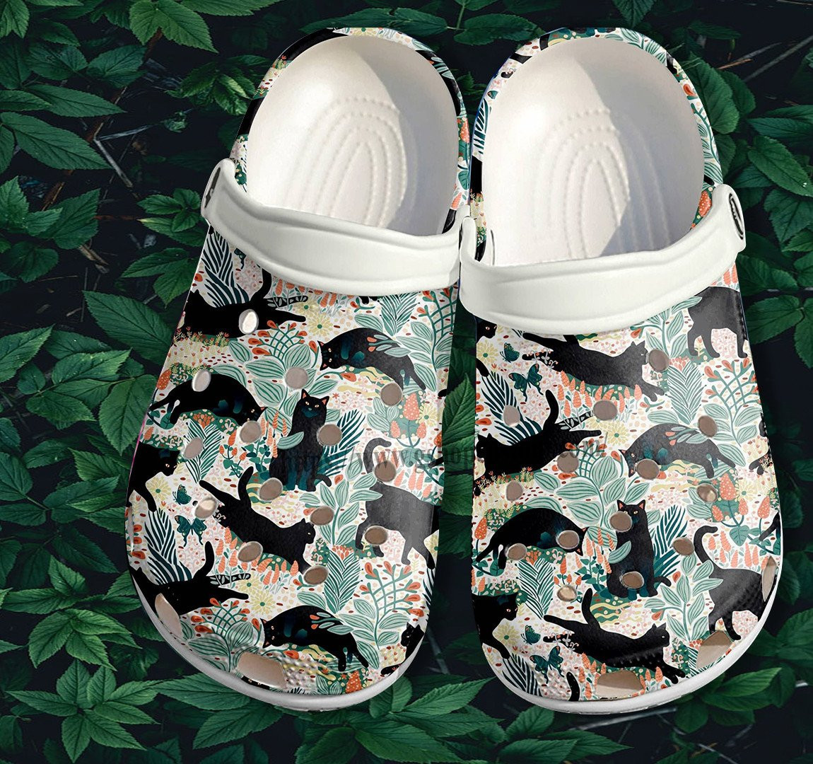 Black Cat Boho Tree Pattern Crocs-Style Clogs Gift For Women