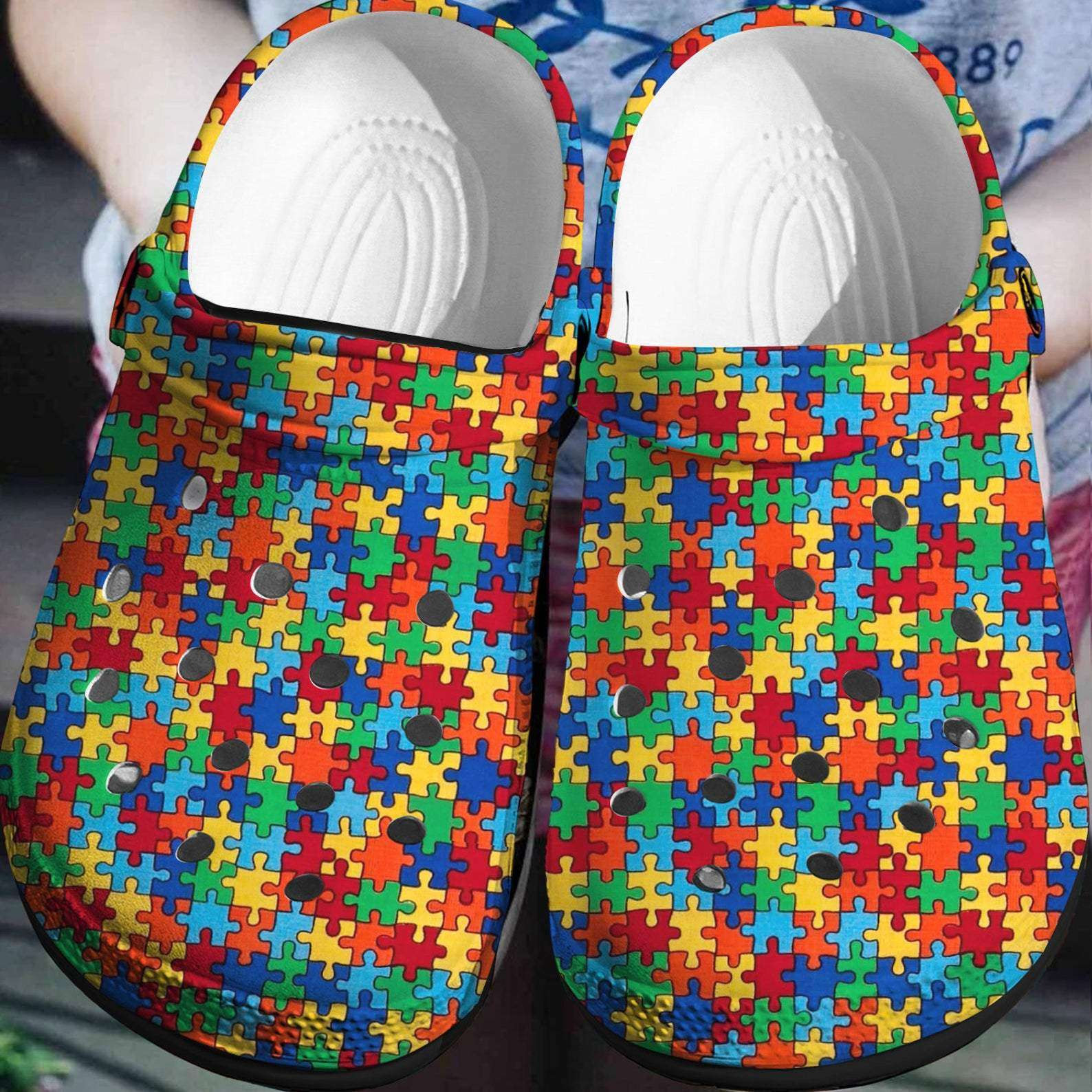 Autism Awareness Day Pattern Puzzle Pieces Clogs Shoes