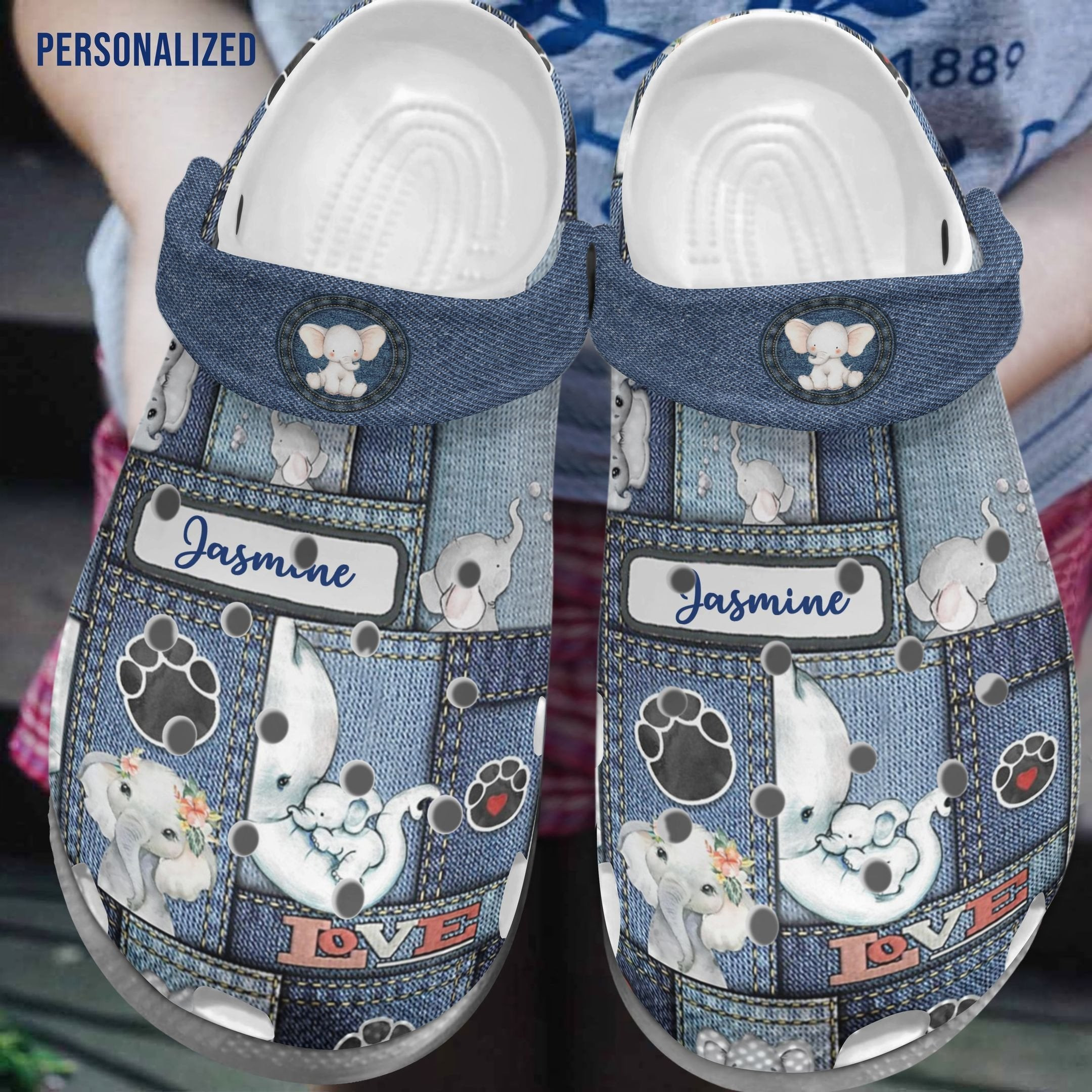 Elephant Mom Hug Son Jean Crocs Shoes