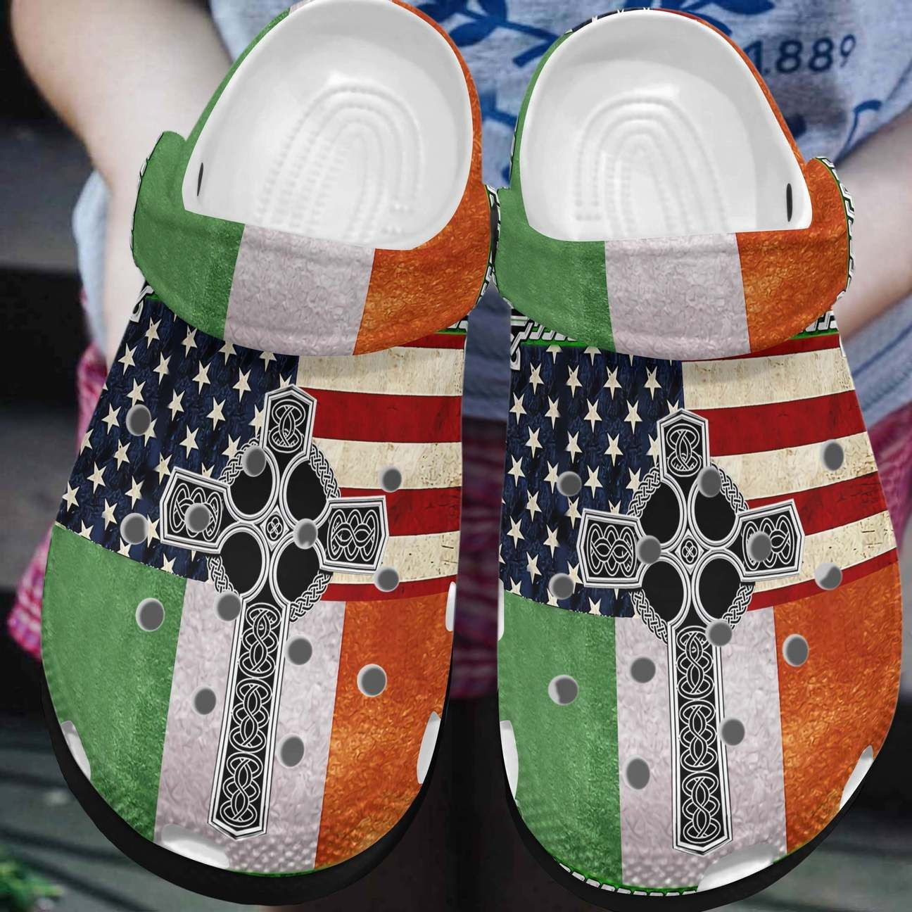 St Patricks Day American Flag Christian Cross Irish Shoes Crocs