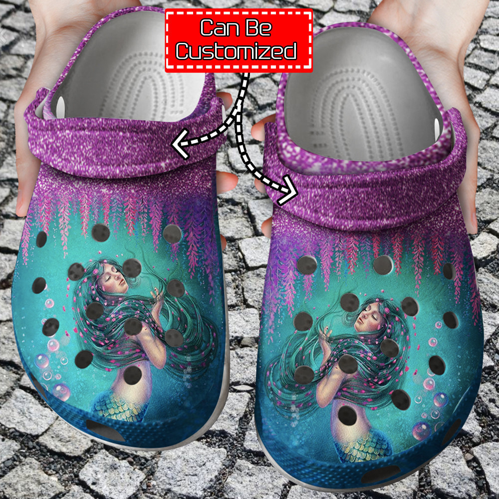 Mermaid Glitter Clogs Shoes For Men And Women Classic Crocs-Style Clogs