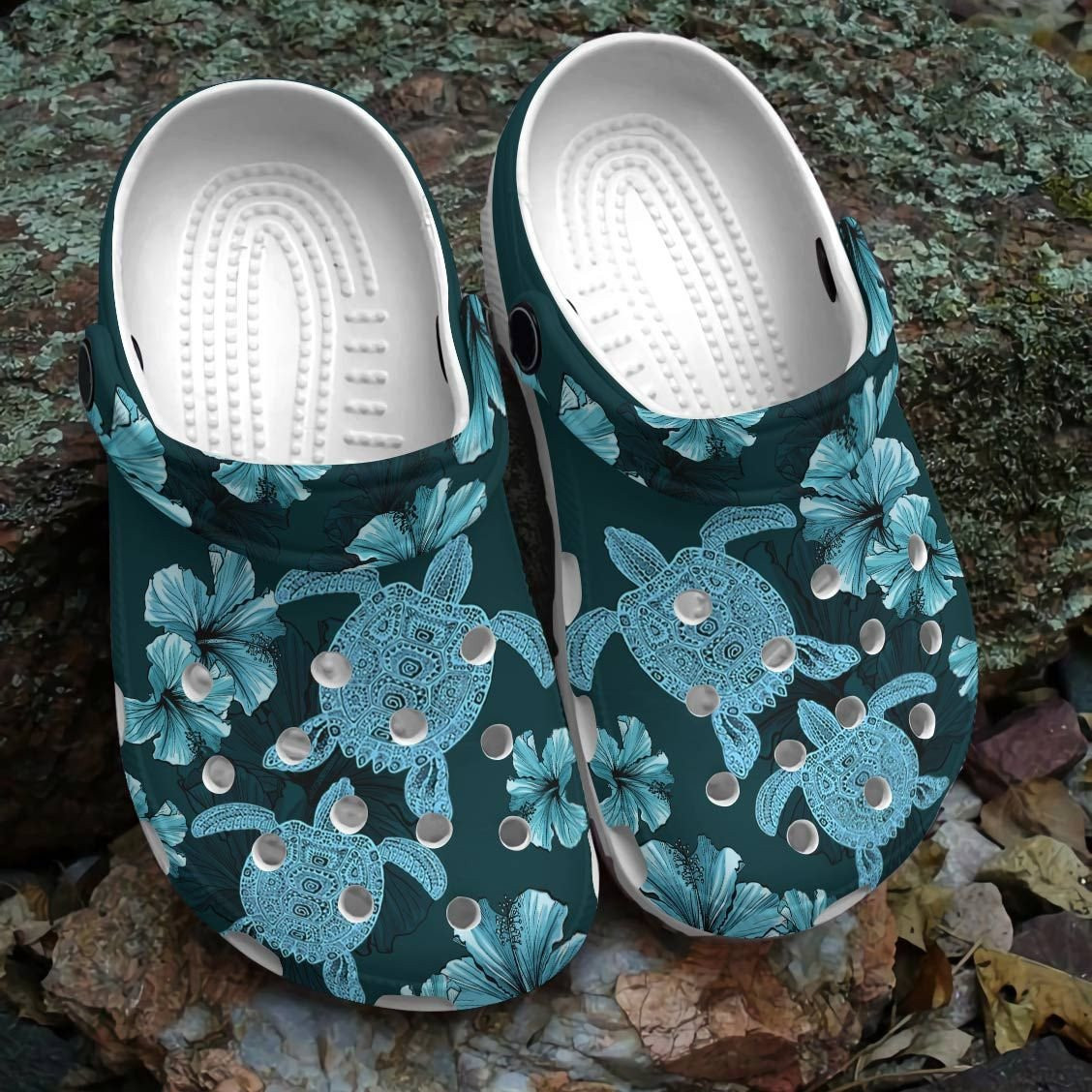 Sea Turtle With Flower Clogs Shoes For Mothers Day Classic Crocs-Style Clogs