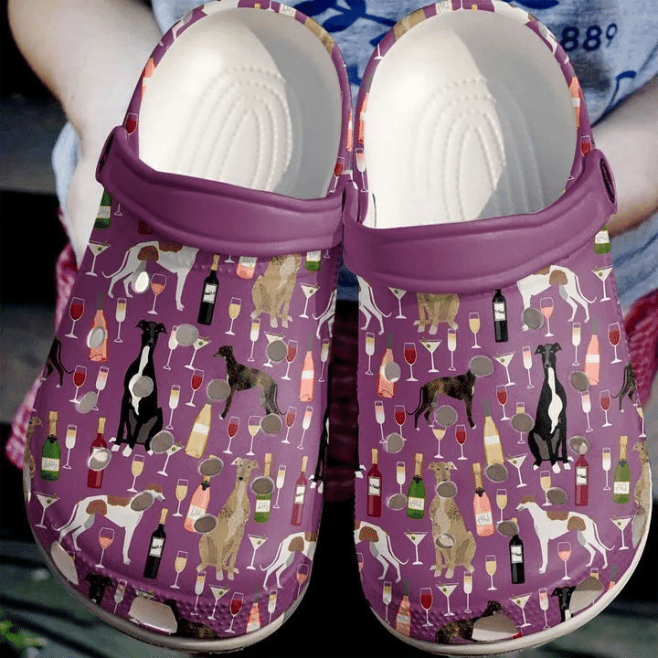 Greyhound And Wine Clogs Shoes Classic Crocs-Style Clogs For Wine Lovers