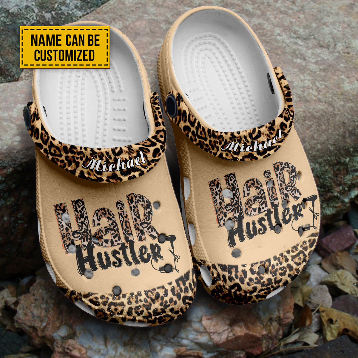 Hair Hustler Leopard Print Clogs Hairstylist Merch Crocs-Style Clogs For Beauty Professionals