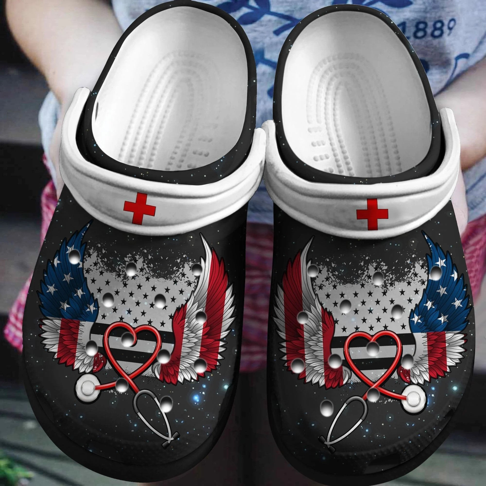 American Nurse Wings Clogs Patriotic Medical Worker Crocs-Style Clogs For Nurses