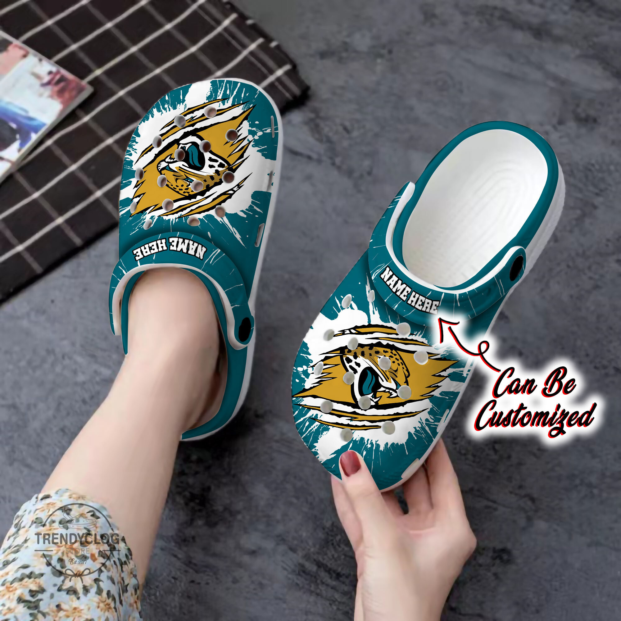 Jaguars Football Ripped Claw Clogs Personalized Nfl Sport Crocs For Game Day Fans