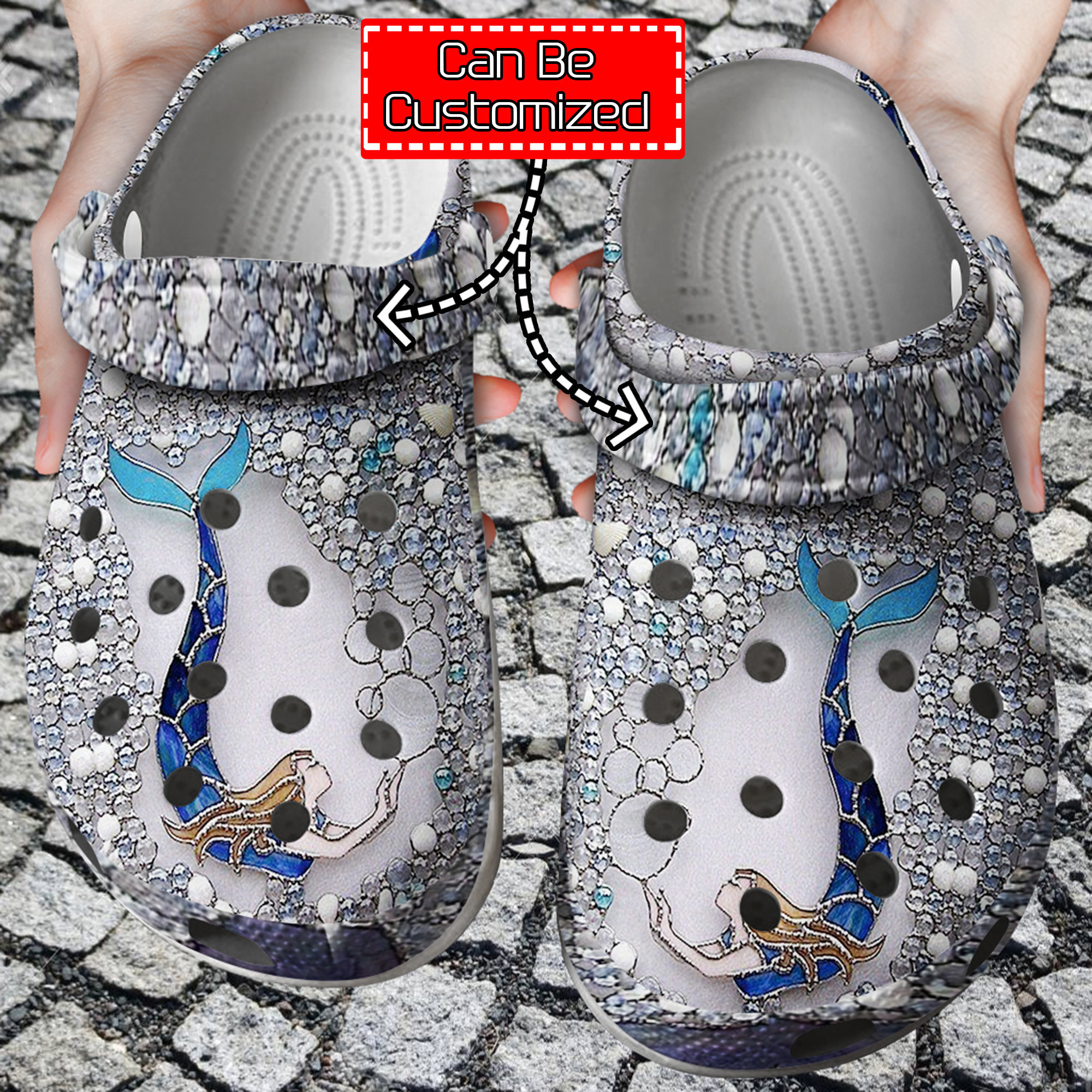 Diamond Mermaid Personalized Clogs Custom Name Mermaid Print Crocs-Style Clogs
