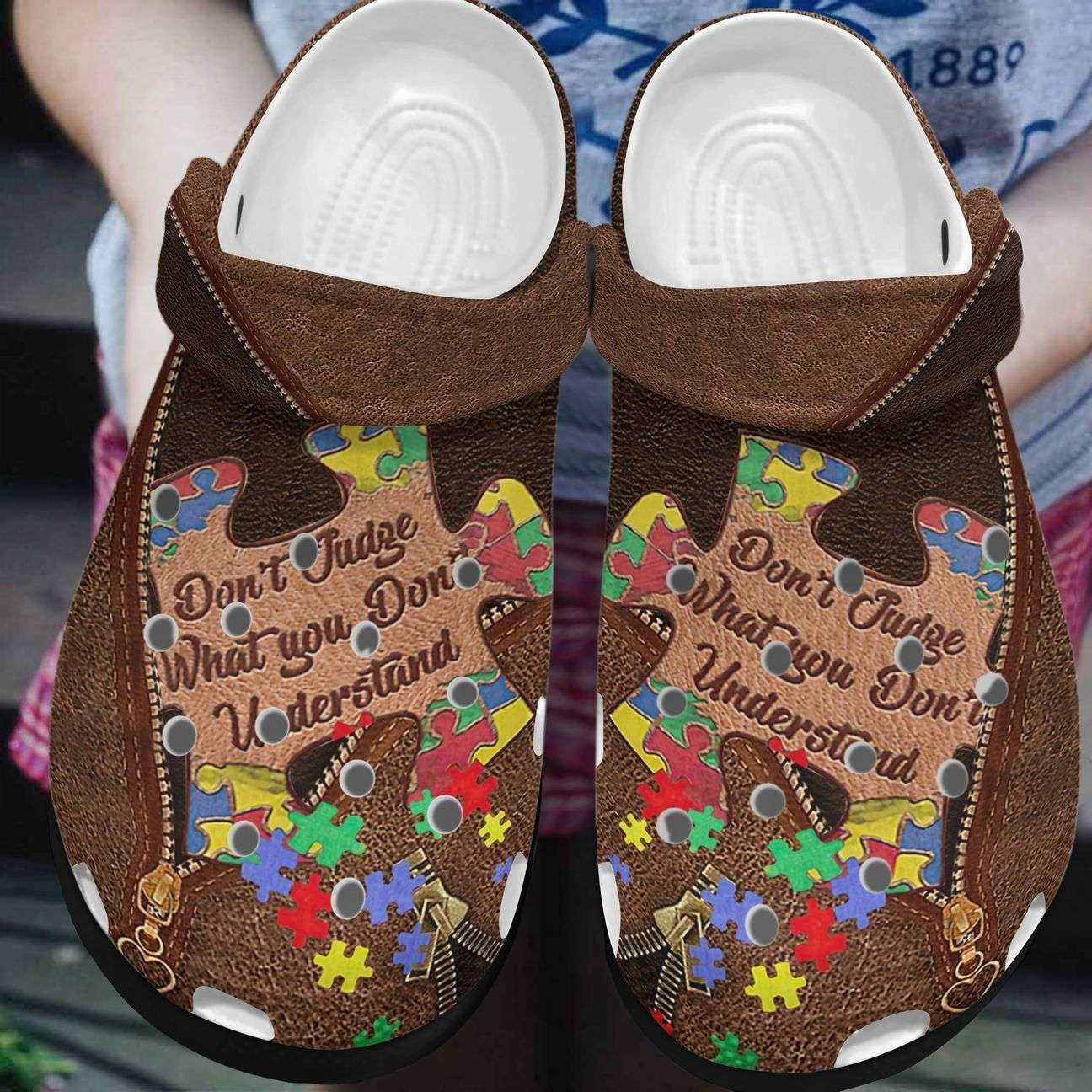 Autism Awareness Puzzle Clogs Don’T Judge Custom Crocs For Autism Supporters