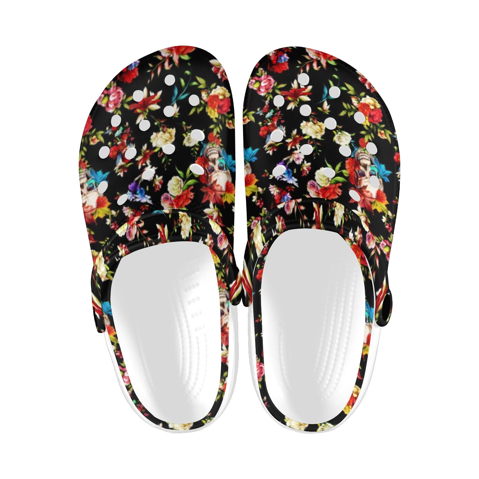 Skull Roses Flower Design Themed Print Unisex Clogs Shoes Crocs