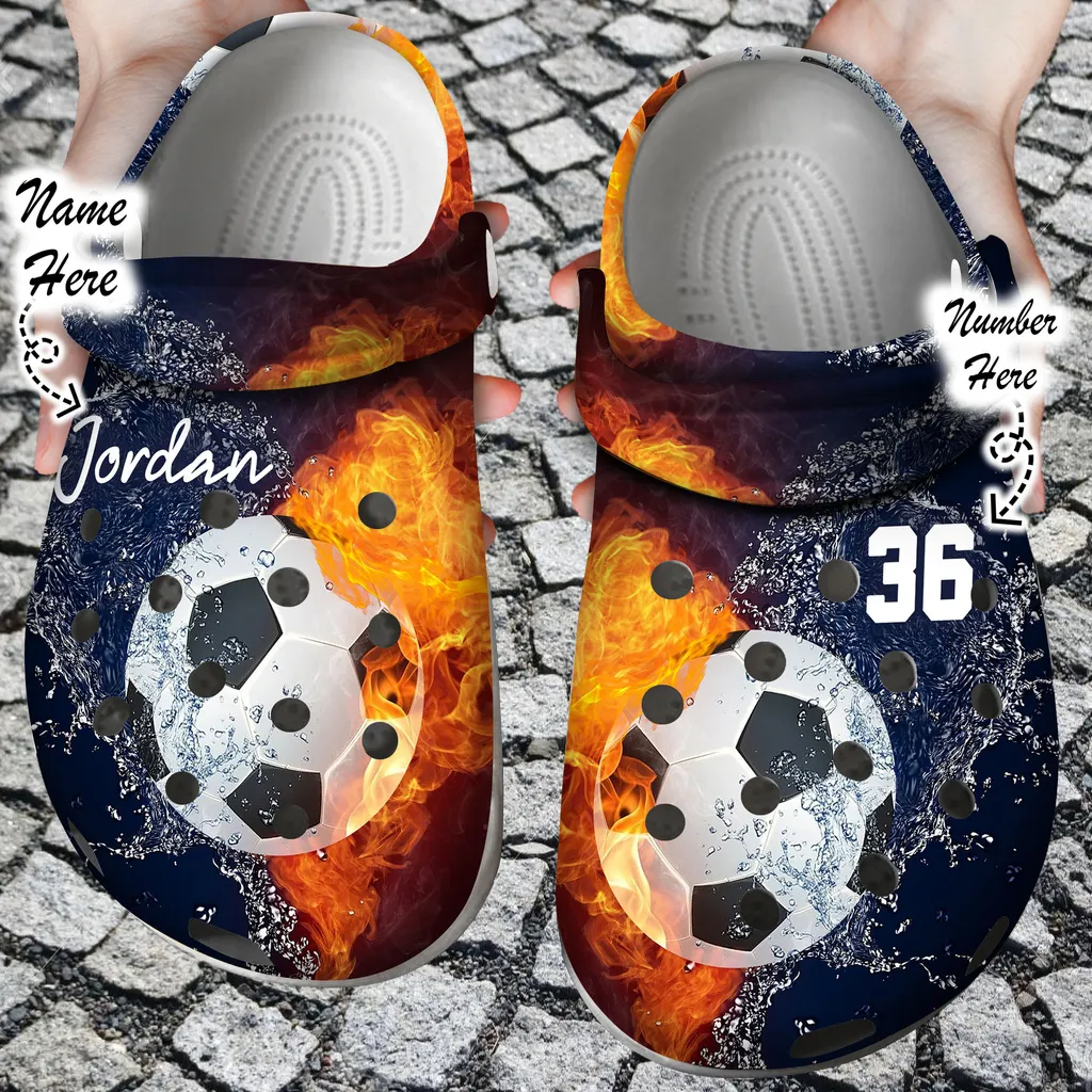 Cronocare Fire And Water Soccer Crocs Clog Custom