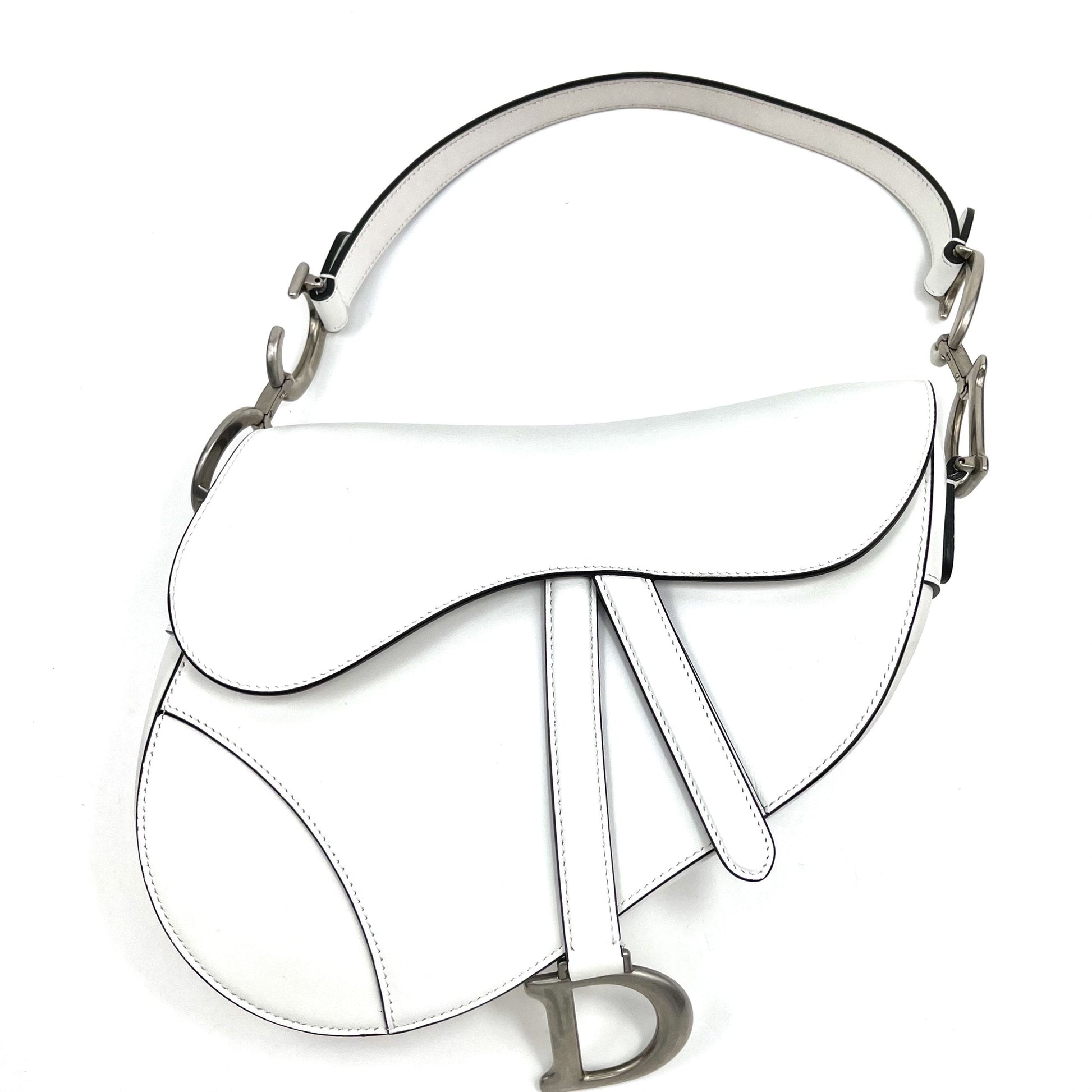 CHRISTIAN DIOR White Leather Saddle Bag