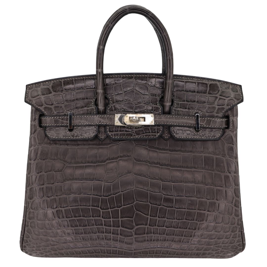 Hermes 25cm Birkin Graphite Matte Niloticus Crocodile Palladium Hardware