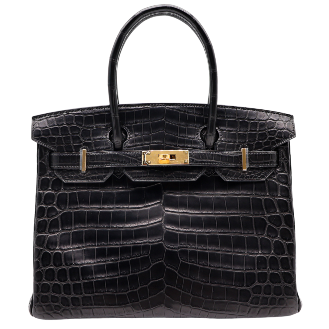 Hermes 30cm Birkin Black Matte Niloticus Crocodile Gold Hardware