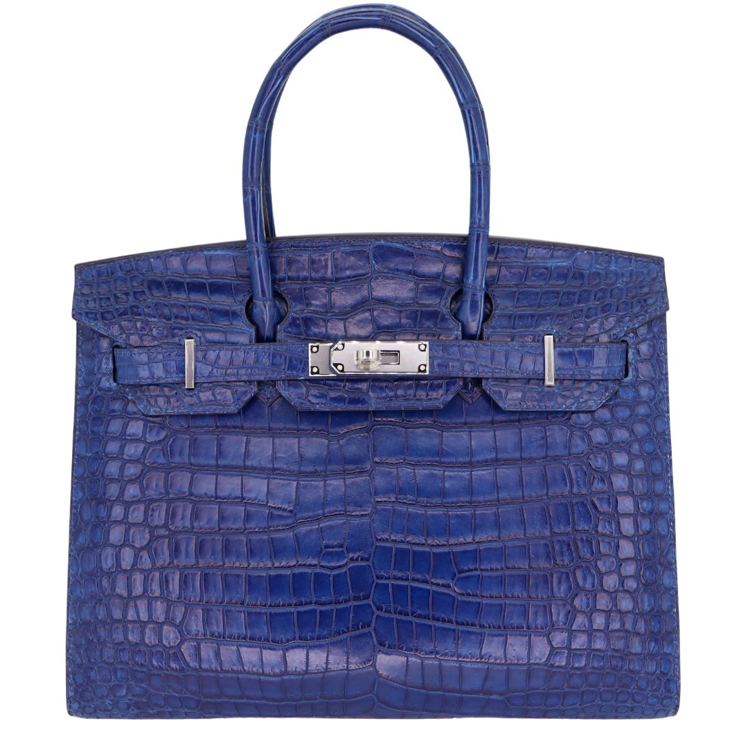 Hermes 30cm Birkin Sellier Indigo Aizome Matte Porosus Crocodile Palladium Hardware