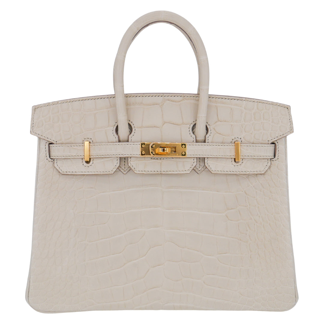 Hermes 25cm Birkin Beton Matte Alligator Gold Hardware