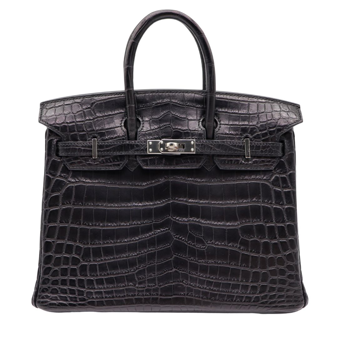 Hermes 25cm Birkin Black Matte Niloticus Crocodile Palladium Hardware