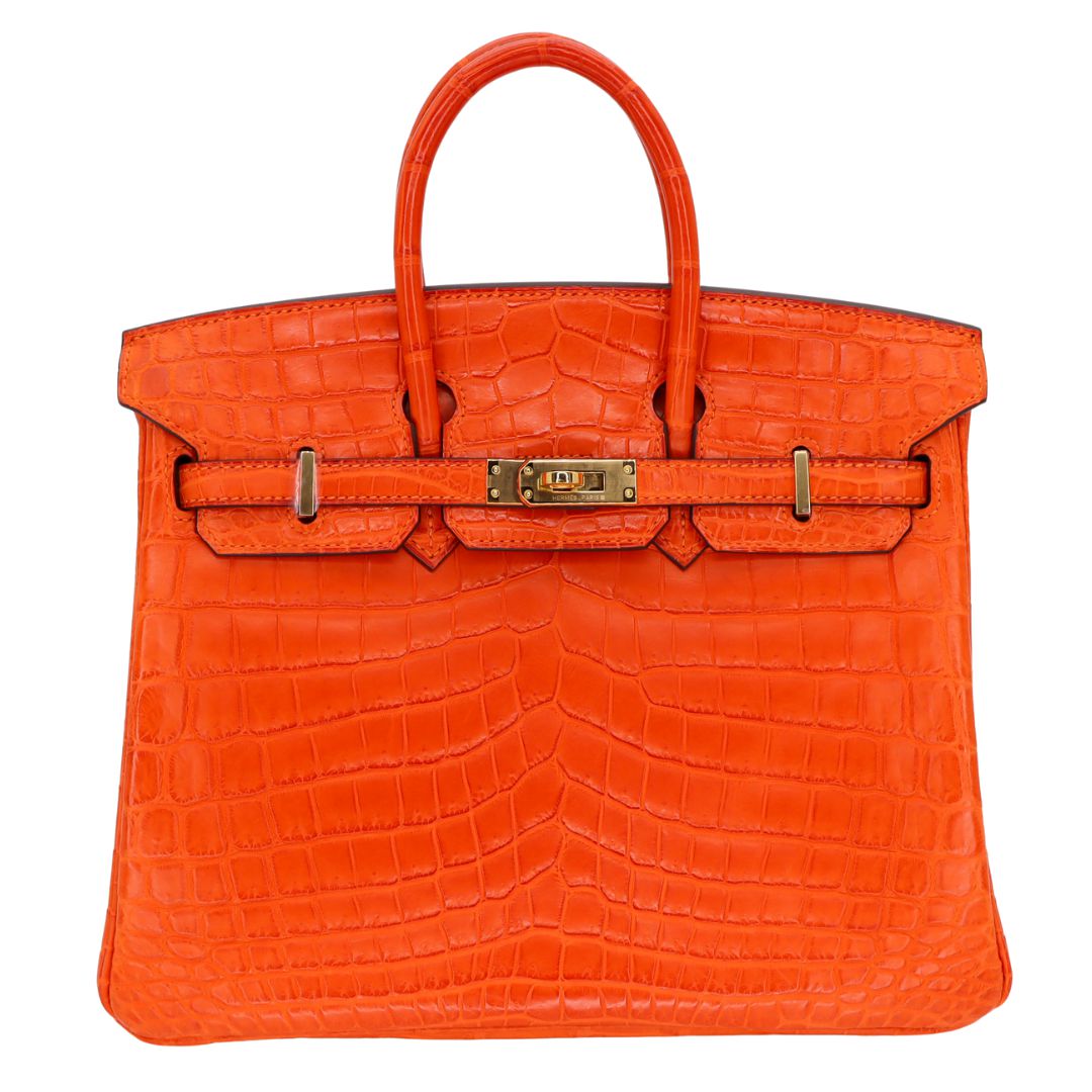 Hermes 25cm Birkin Orange Matte Niloticus Crocodile Gold Hardware