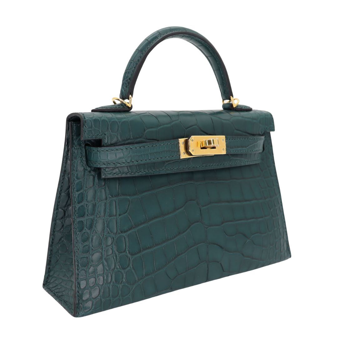Hermes Kelly II Sellier Mini Vert Cypress Matte Alligator Gold Hardware