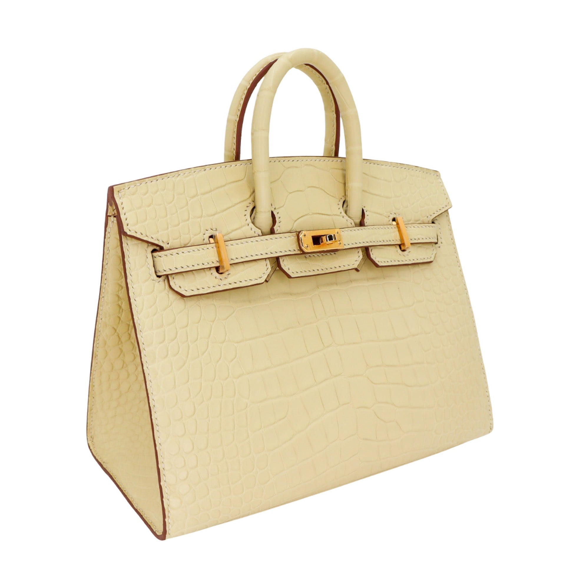 Hermes 20cm Birkin Sellier Vanilla Matte Alligator Gold Hardware
