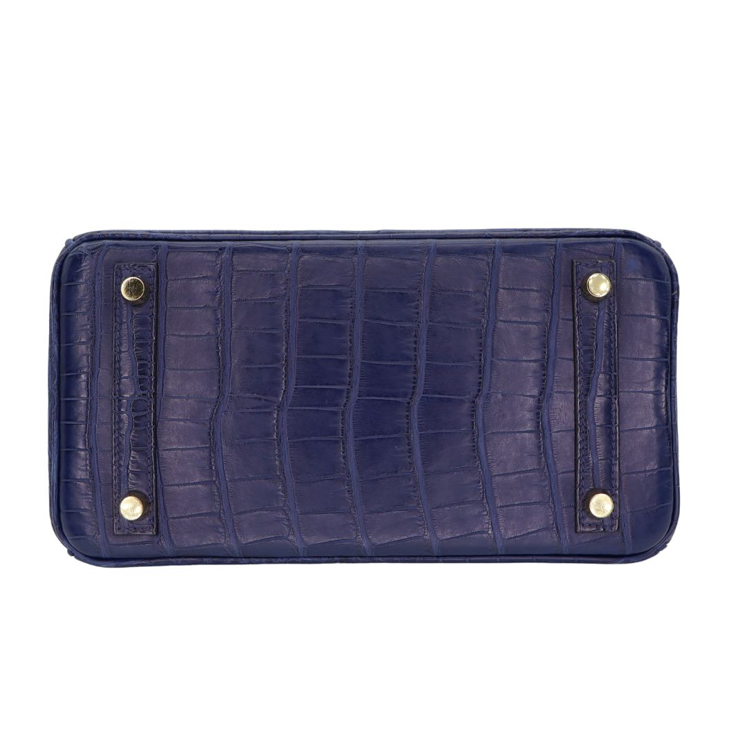 Hermes 25cm Birkin Bleu Saphir Matte Alligator Gold Hardware