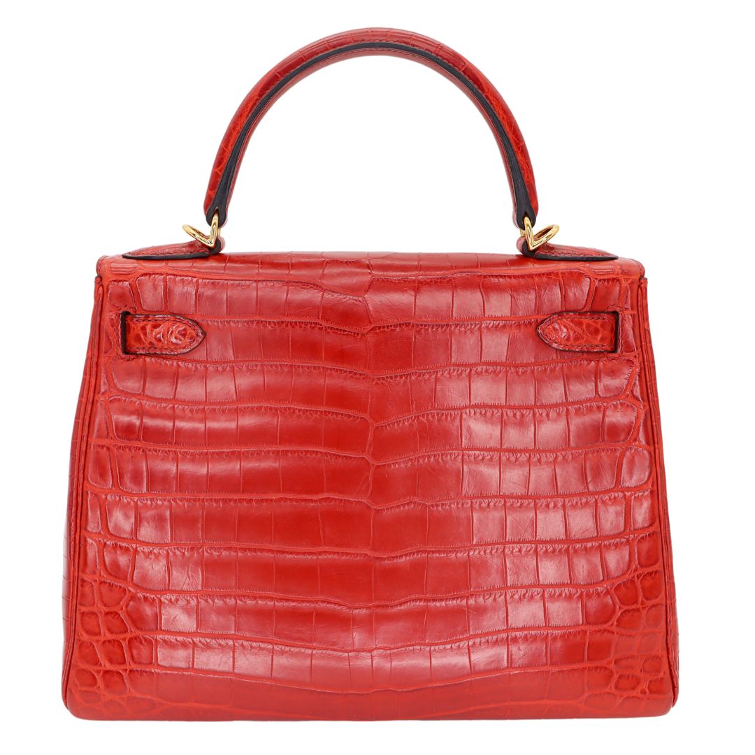 Hermes 28cm Kelly Retourne Rouge H Matte Niloticus Crocodile Gold Hardware