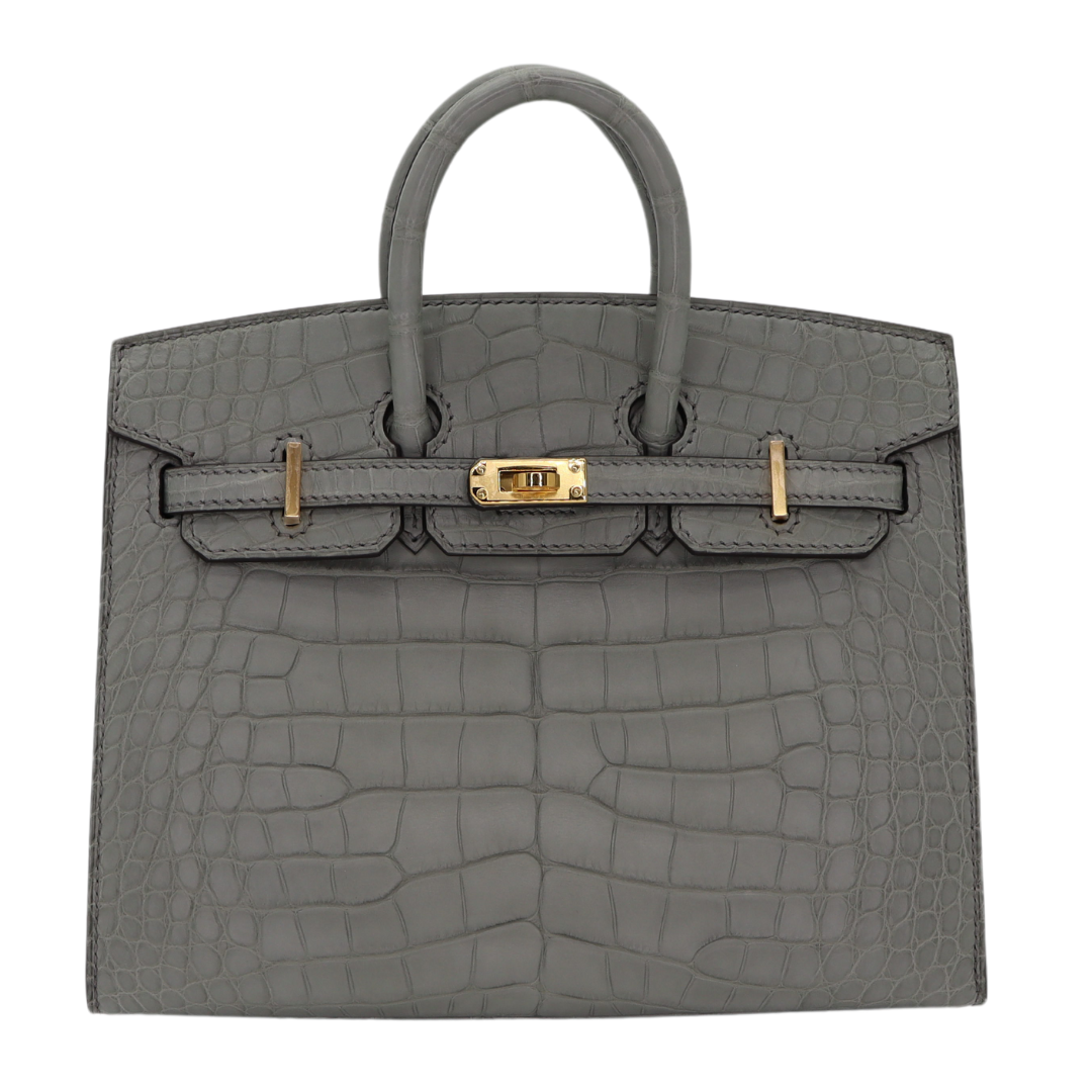 Hermes 20cm Birkin Sellier Gris Cement Matte Alligator Gold Hardware
