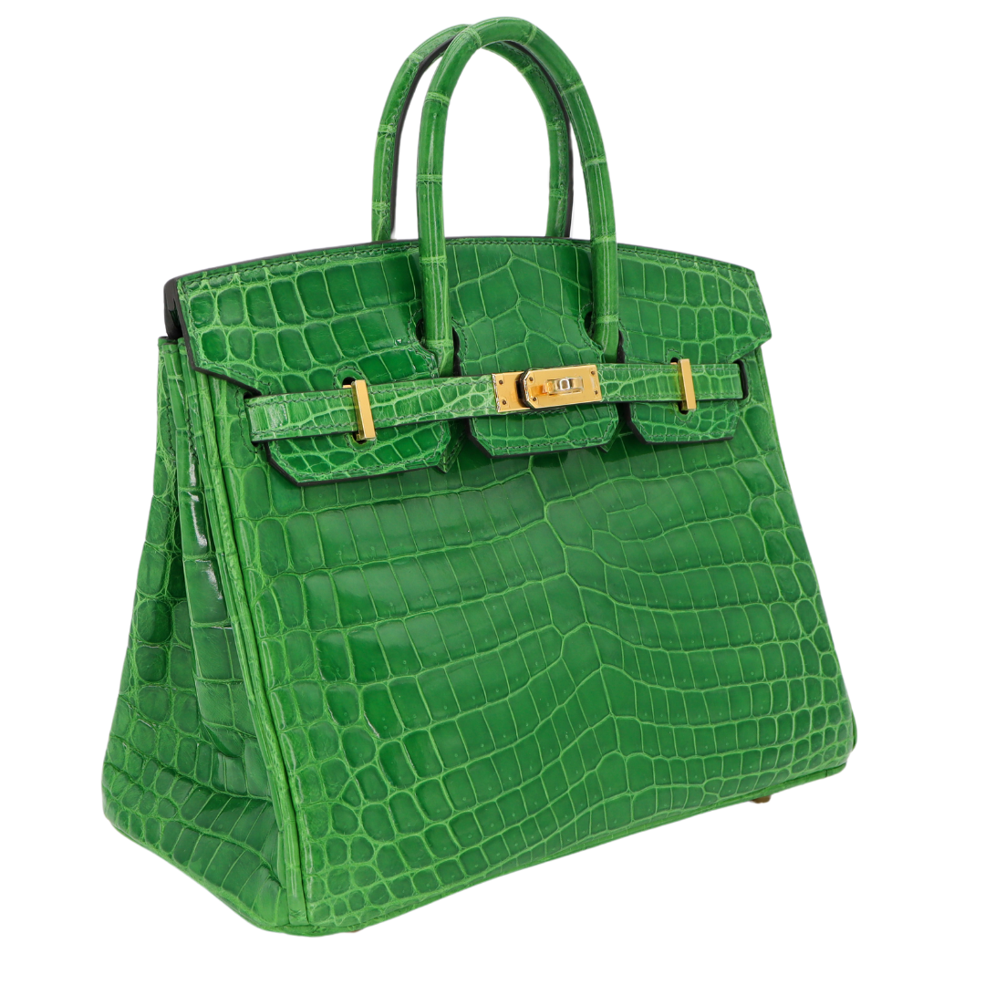 Hermes 25cm Birkin Cactus Shiny Niloticus Crocodile Gold Hardware