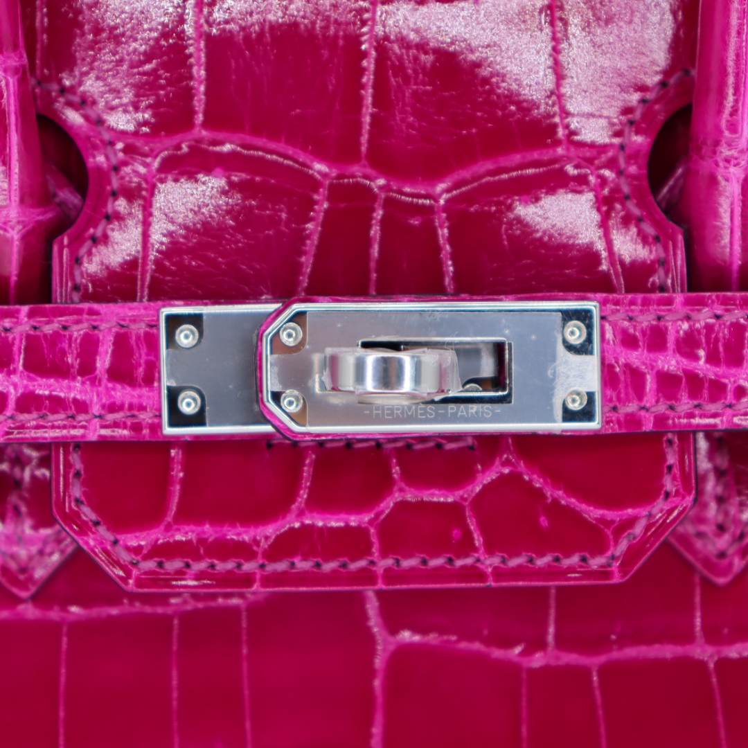 Hermes 25cm Birkin Rose Scheherazade Shiny Niloticus Crocodile Palladium Hardware