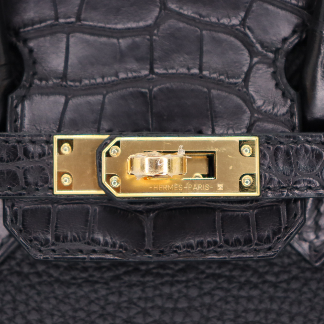 Hermes 25cm Birkin Touch Black Matte Alligator/Togo Leather Gold Hardware