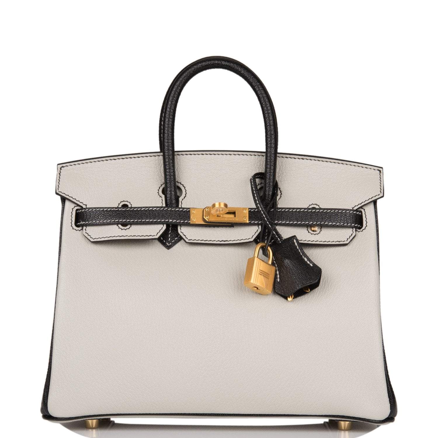 Birkin 25 Gris Perle and Black Chevre Brushed Gold Hardware