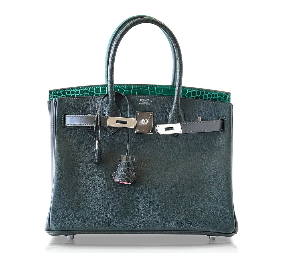 Hermes Birkin 30 Patchwork Vert Crocodile Bag PHW - Limited Edition