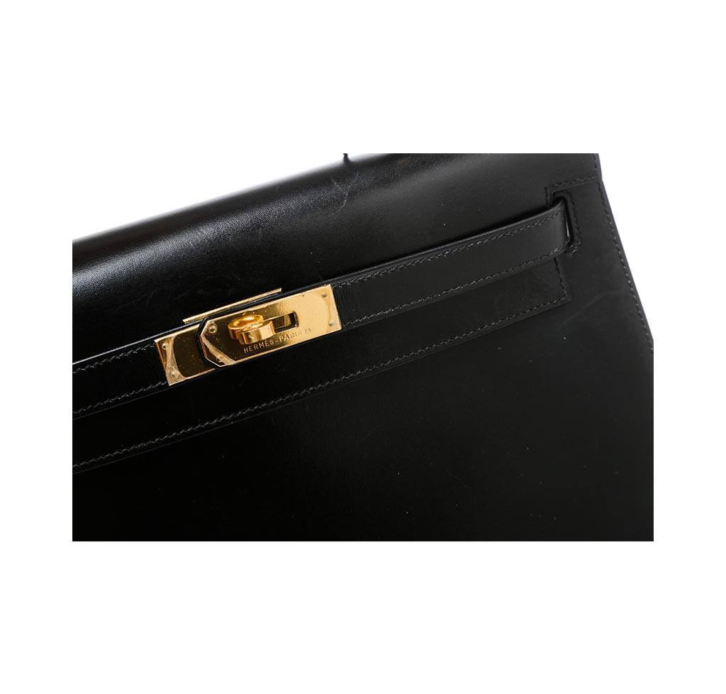 Hermes Kelly 32 Black Box Leather Bag GHW