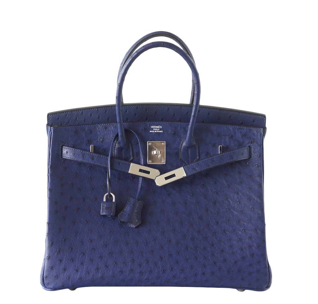 Hermes Birkin 35 Bleu Iris Ostrich Bag