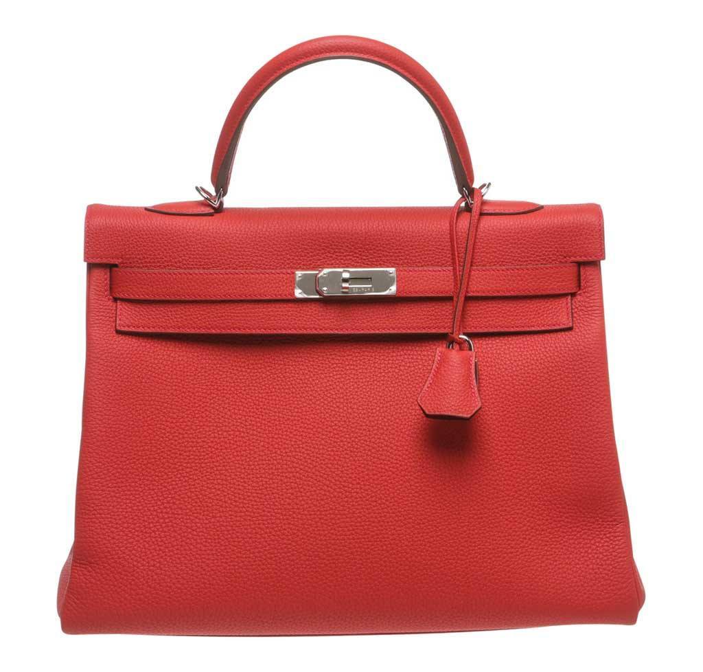 Hermes Kelly 35 Red Bag Palladium Hardware