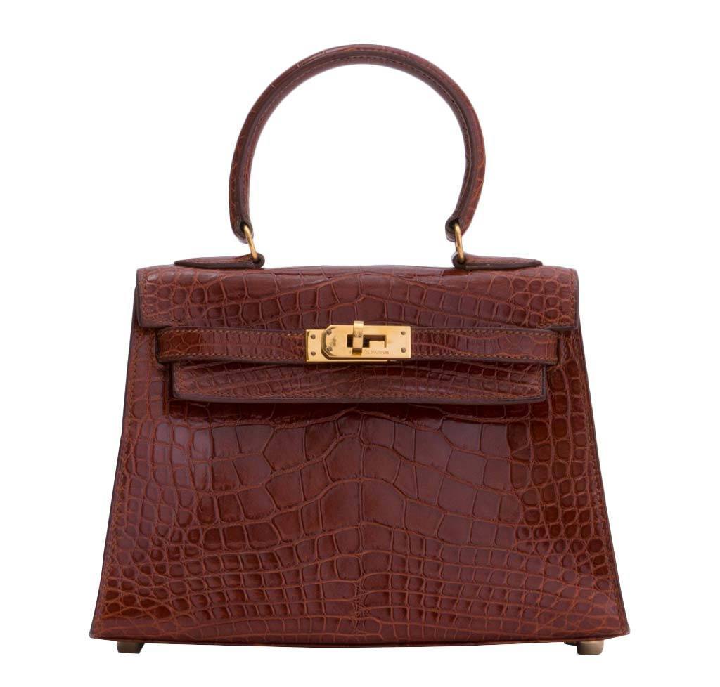 Hermes Mini Kelly Miel Crocodile Bag Palladium Hardware