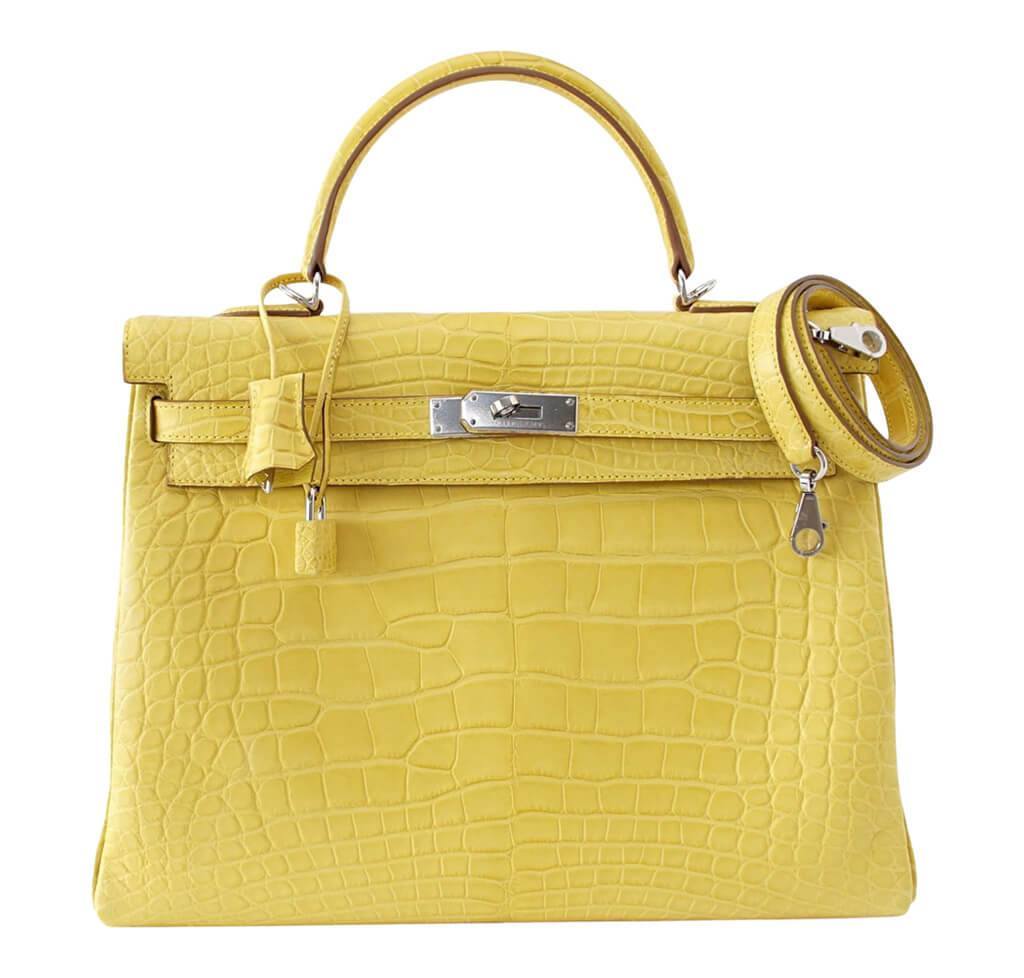 Hermes Matte Alligator Kelly 35 Mimosa Bag