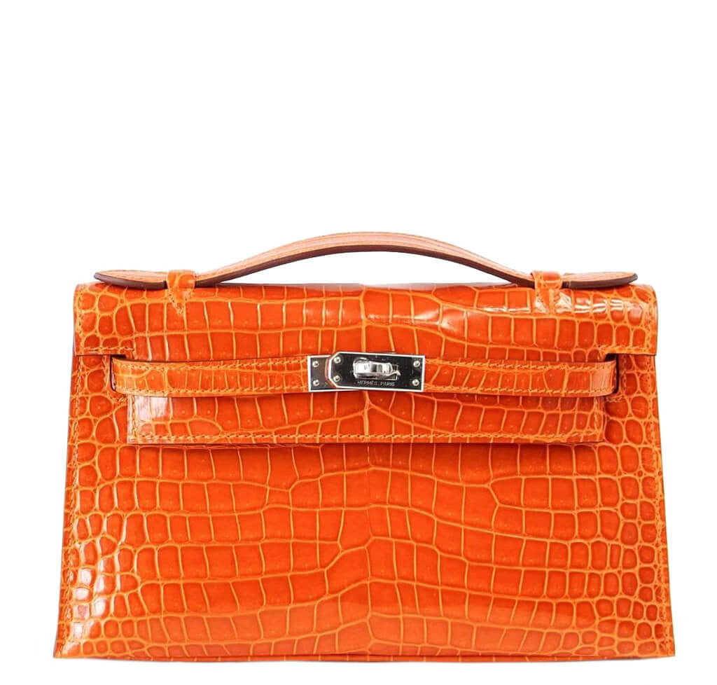 Hermes Kelly Pochette Bag Feu Porosus Crocodile