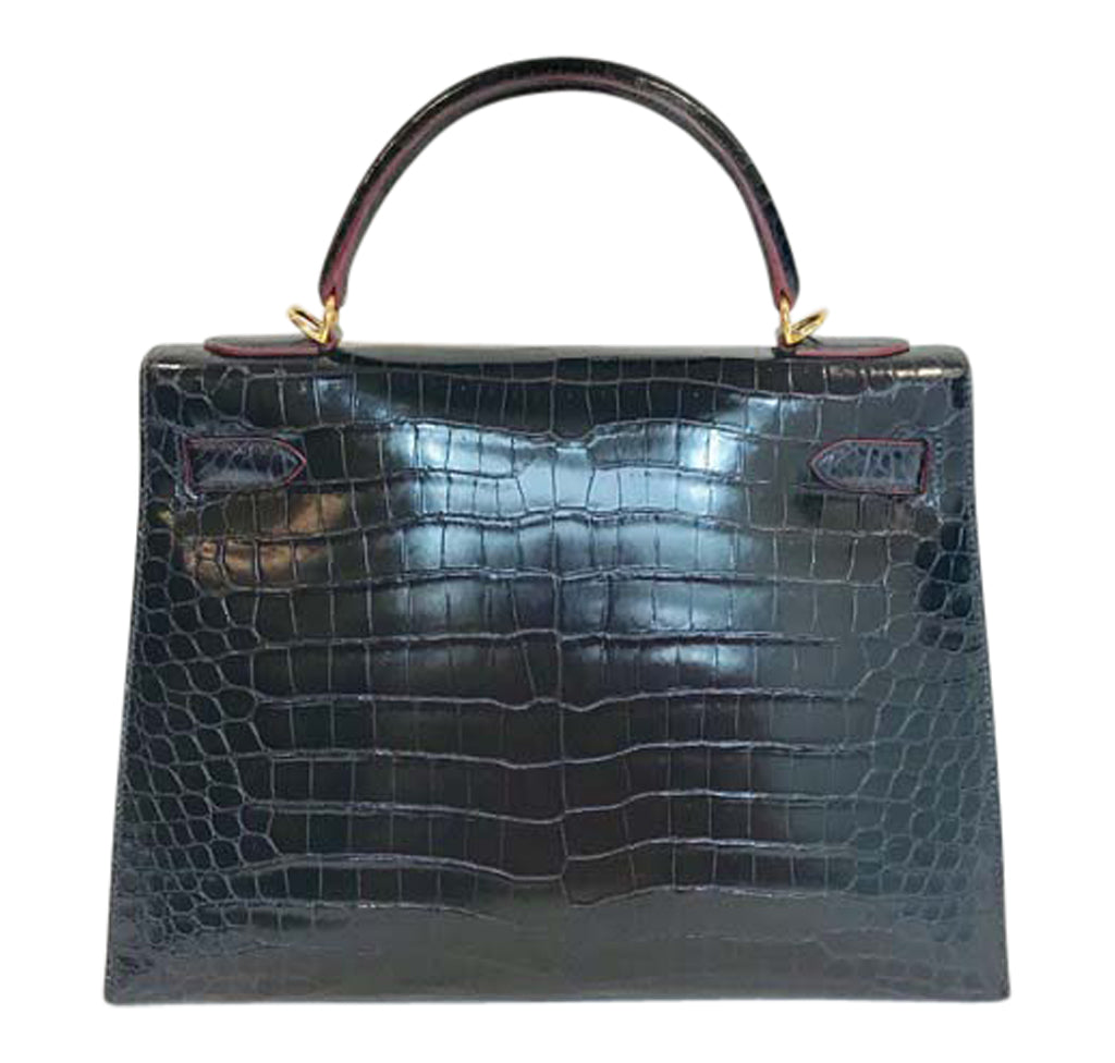 Hermes Kelly 32 Bleu Marine Crocodile