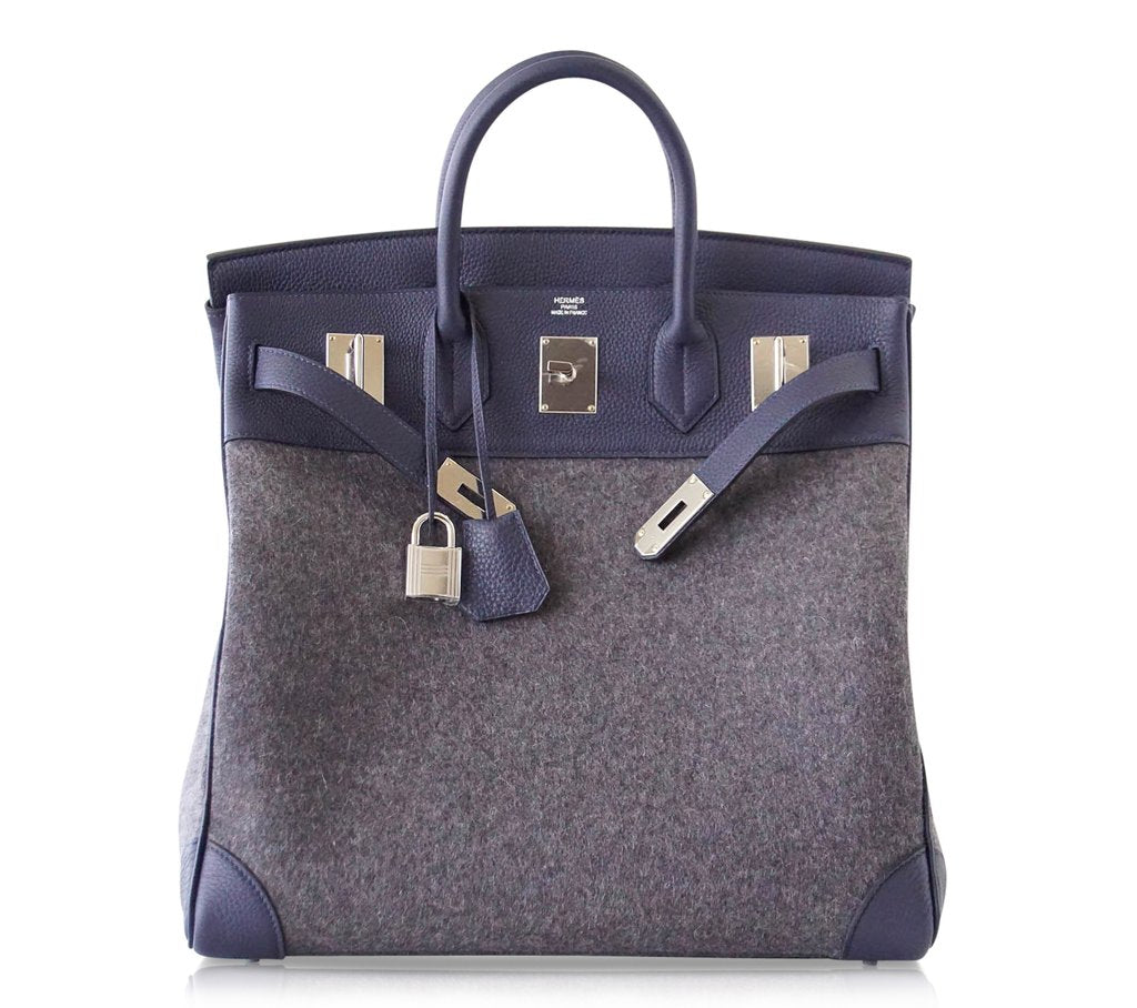 Hermes Birkin 40 HAC Gris Wool Blue Togo PHW Bag