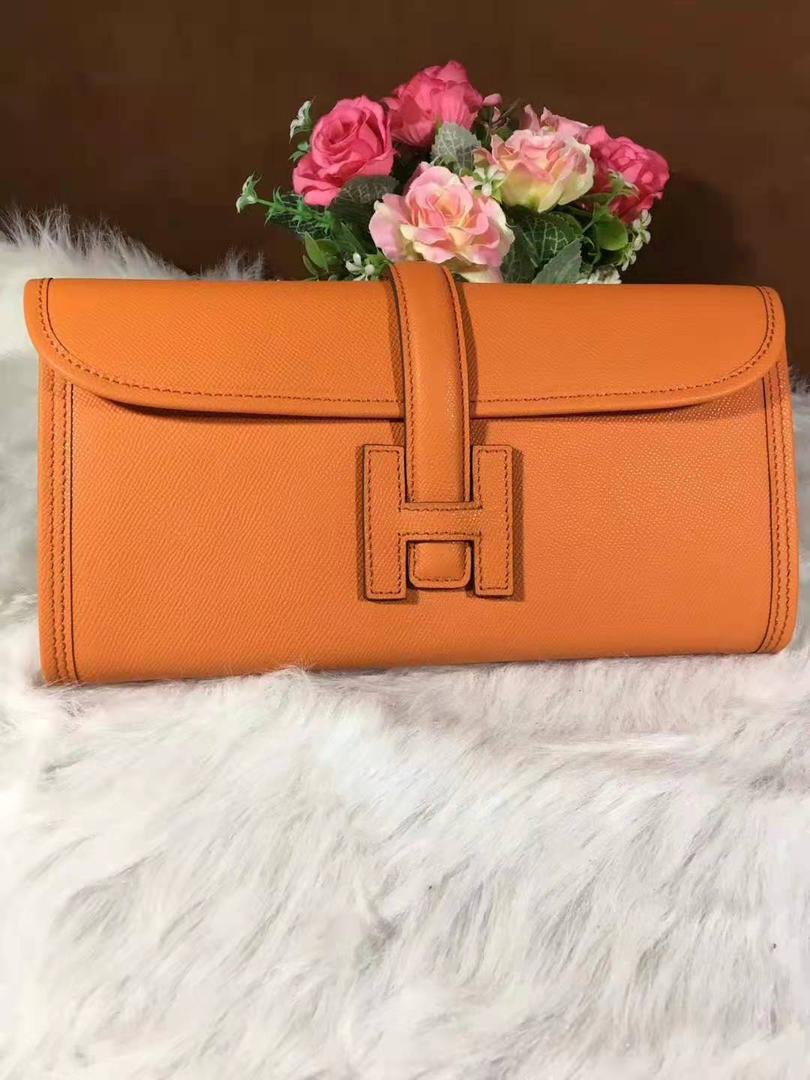 Hermes Jige Mini Clutch j7 Orange Lin Epsom Calfskin