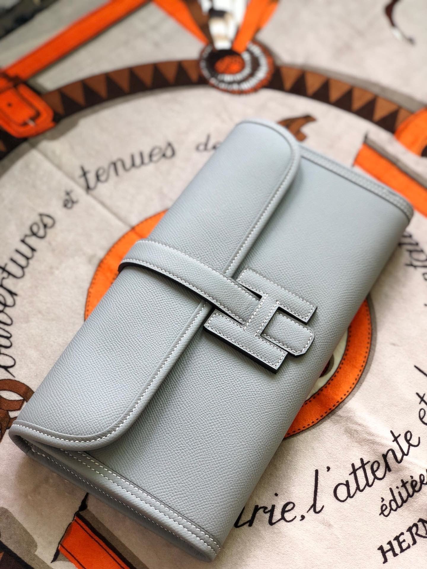 Hermes Jige Mini Clutch j7 Blue Lin Epsom Calfskin