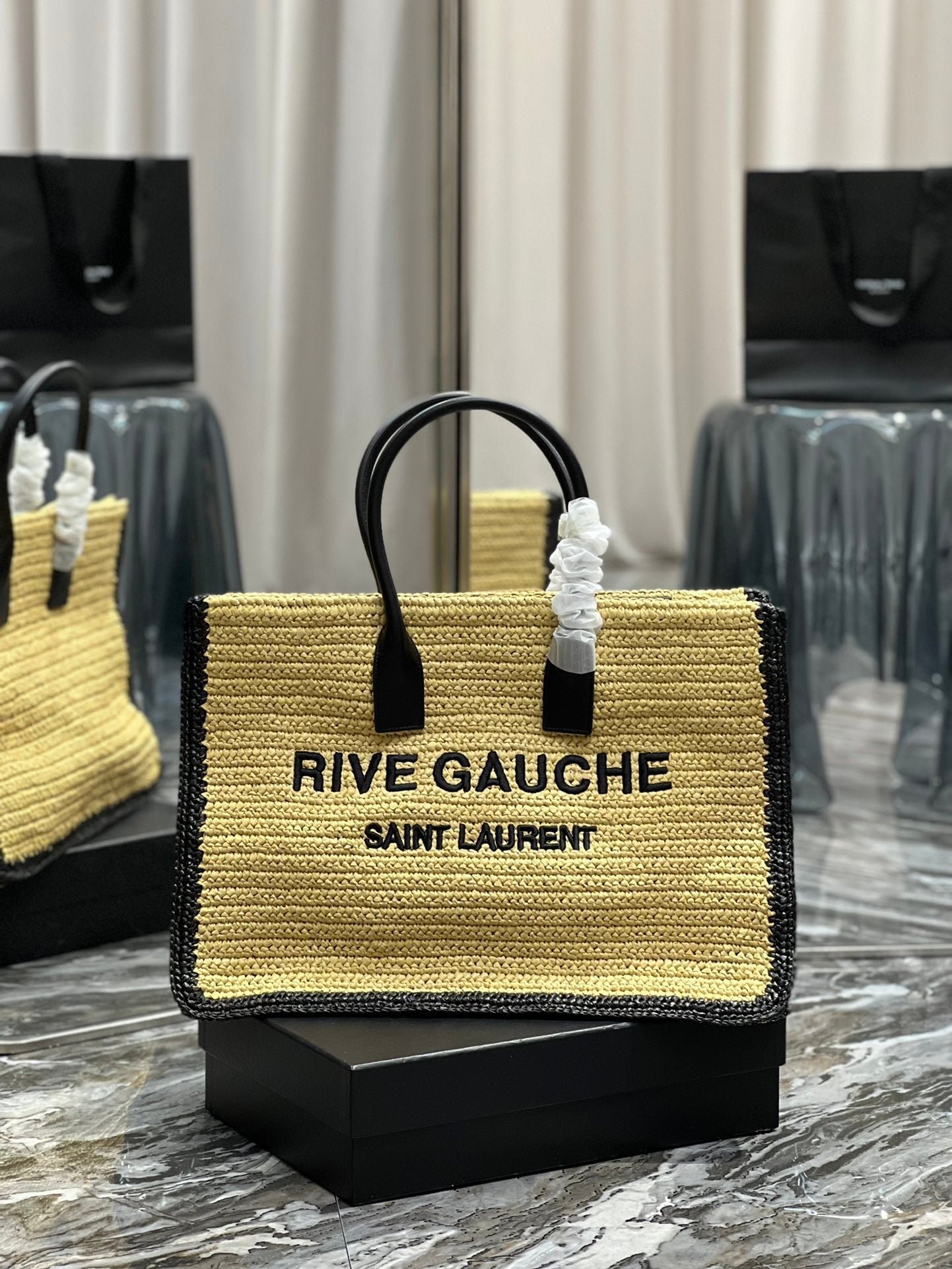 Saint Laurent Rive Gauche Tote Bag In Raffia 48cm