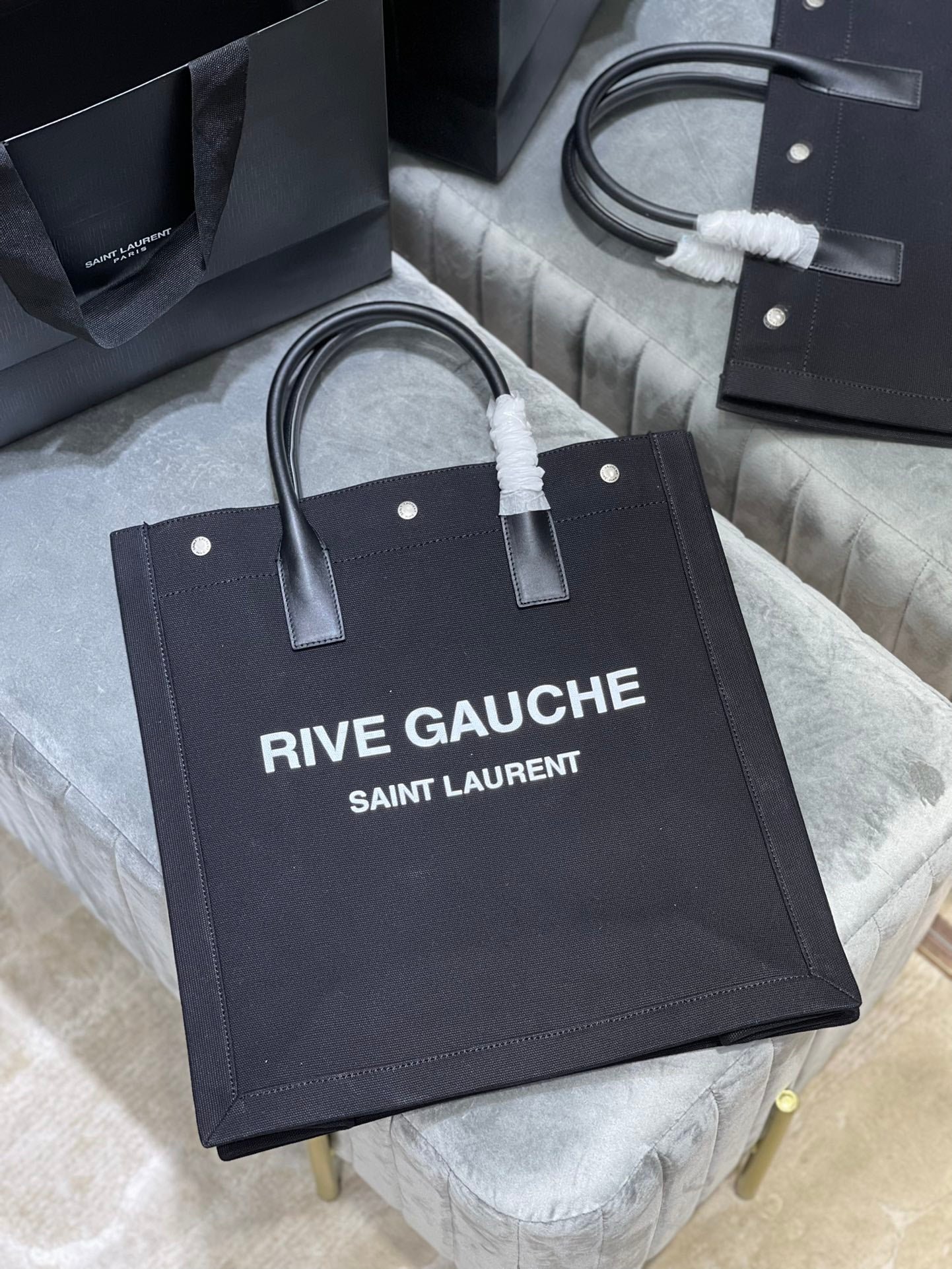 Saint Laurent Rive Gauche North/South Tote Bag In Printed Linen For Women 39cm YSL 63253996N9E1070