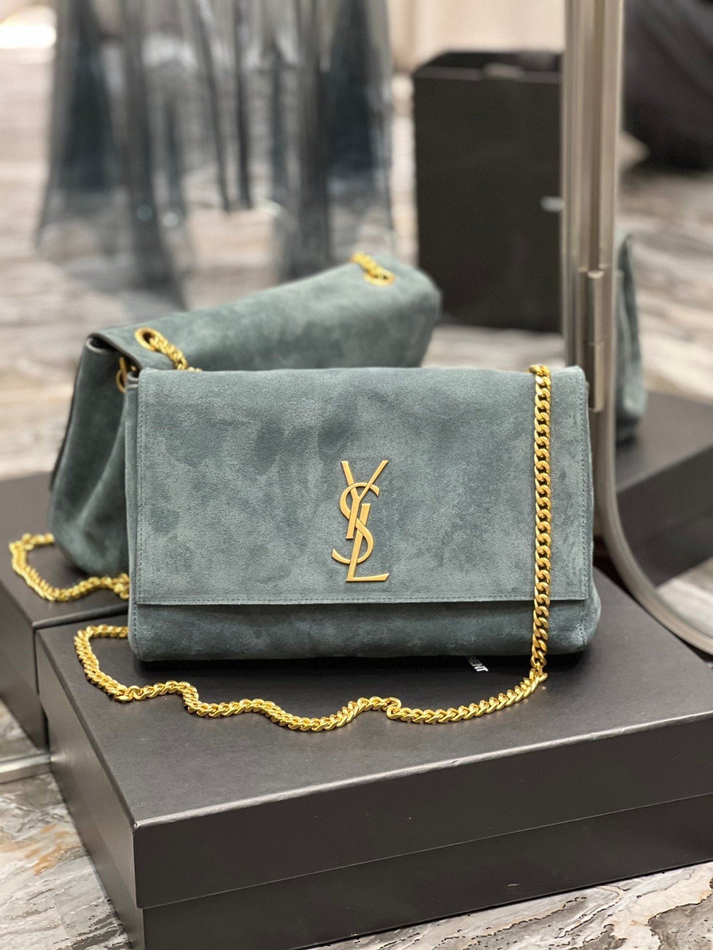 Saint Laurent Kate Medium Reversible Chain Bag In Suede With Gold Hardware 28cm