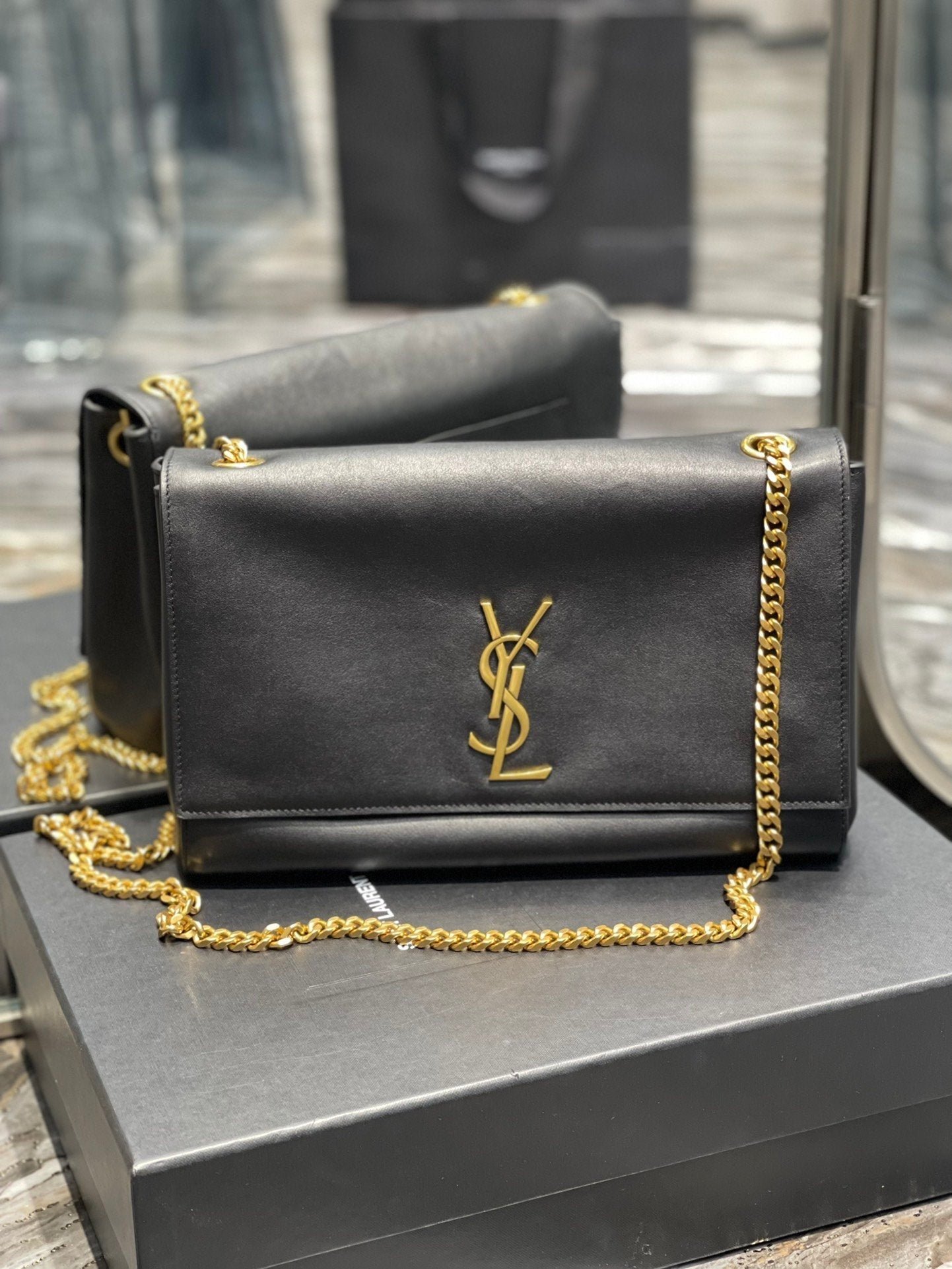 Saint Laurent Kate Medium Reversible Chain Bag In Suede With Gold Hardware 28cm