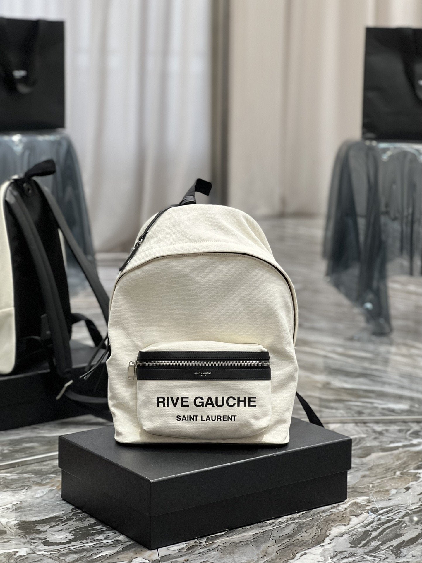 Saint Laurent City Backpack In Canvas Unisex 35cm White