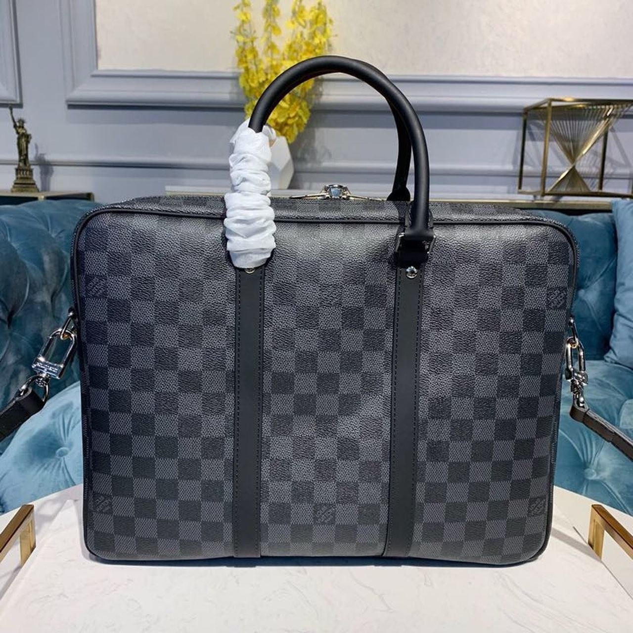 Louis Vuitton Porte Documents Voyage Bag 37cm Damier Graphite Canvas Spring/Summer Collection N41466 Black