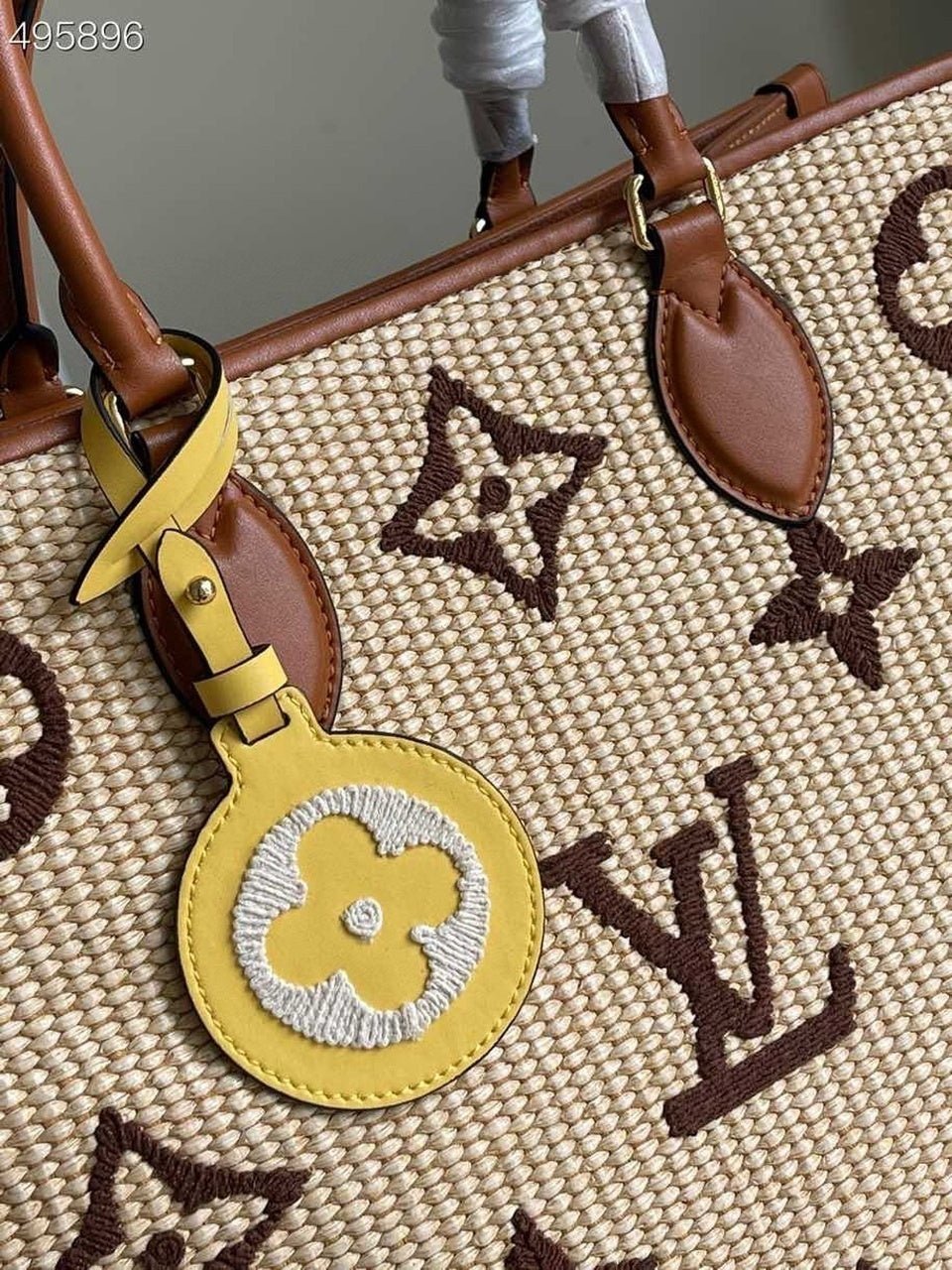 Louis Vuitton OnTheGo MM Bag 35cm Raffia/Cowhide Leather Spring/Summer Collection M57707 Tan
